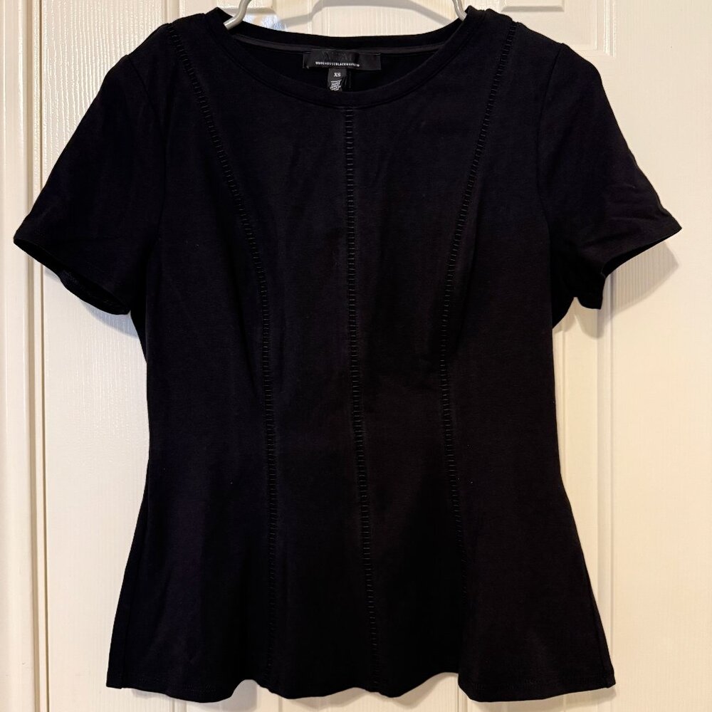 WHBM Elegant Black Peplum Short Sleeve Blouse